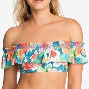 Vera Bradley Floral Ruffle Off Shoulder Swim Top